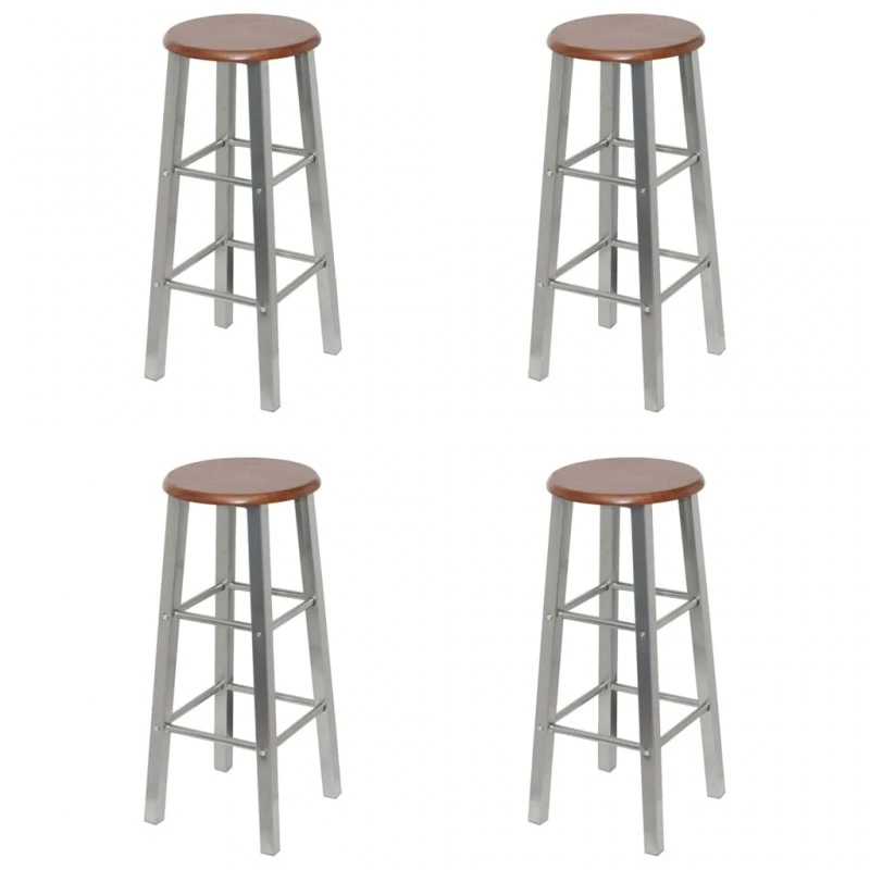 Sgabelli Da Bar 4 Pz Argento E Marrone In MDF 1 Sgabelli Da Bar 4 Pz Argento E Marrone In MDF