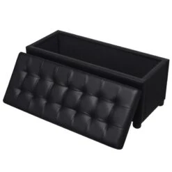 Sgabello Con Contenitore In Pelle Artificiale Nero -Garden Home sgabello con contenitore in pelle artificiale nero 5