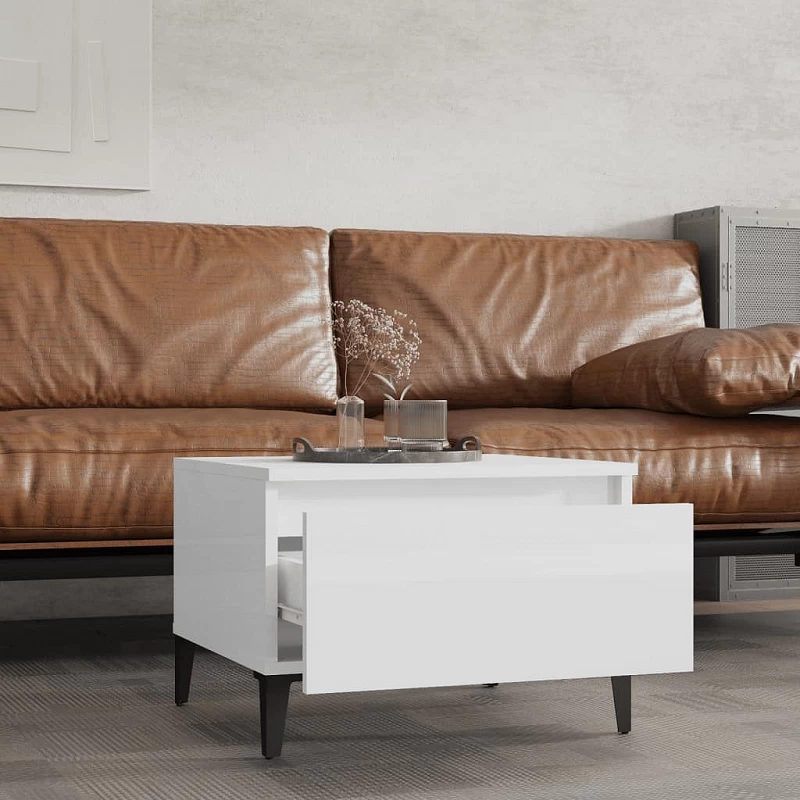 Tavolini 2pz Bianco Lucido 50x46x35 Cm In Legno Multistrato 3 Tavolini 2pz Bianco Lucido 50x46x35 Cm In Legno Multistrato - immagine 3