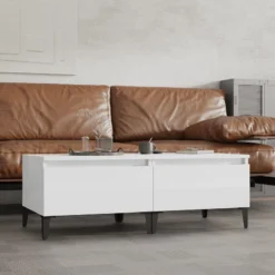 Tavolini 2pz Bianco Lucido 50x46x35 Cm In Legno Multistrato