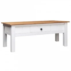 Tavolino Da Caffè Bianco 100x60x45cm Pino Massello Panama Range
