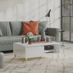 Tavolino Da Salotto Bianco Lucido 90x60x35 Cm In Truciolato