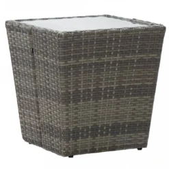 Tavolino Grigio 41,5x41,5x43 Cm In Polyrattan E Vetro Temperato