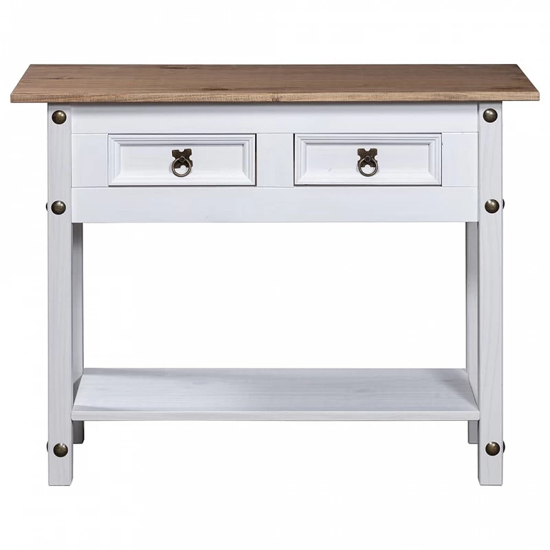 Tavolo Console In Pino Messicano Corona Bianco 90x34,5x73 Cm 2 Tavolo Console In Pino Messicano Corona Bianco 90x34,5x73 Cm - immagine 2