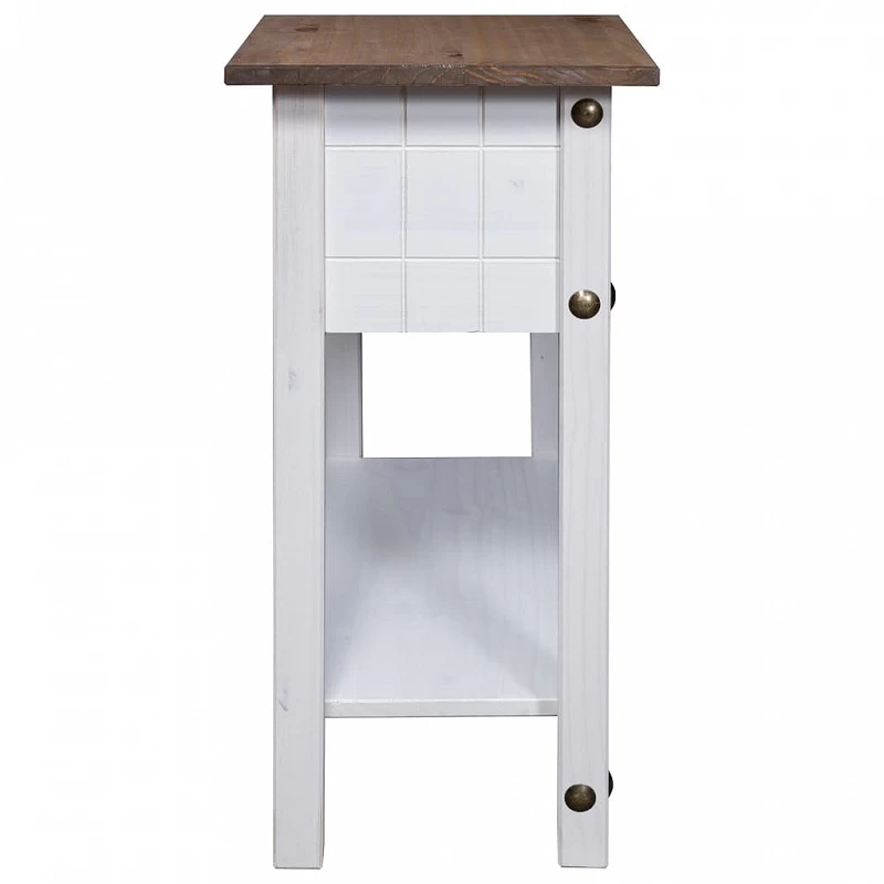Tavolo Console In Pino Messicano Corona Bianco 90x34,5x73 Cm 3 Tavolo Console In Pino Messicano Corona Bianco 90x34,5x73 Cm - immagine 3