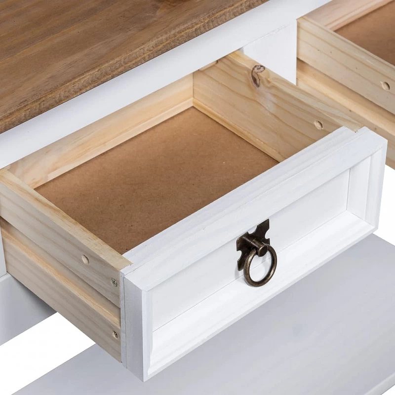 Tavolo Console In Pino Messicano Corona Bianco 90x34,5x73 Cm 6 Tavolo Console In Pino Messicano Corona Bianco 90x34,5x73 Cm - immagine 6