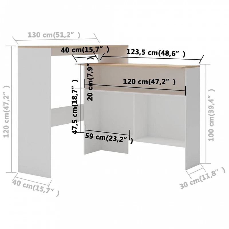 Tavolo Da Bar A 2 Livelli Bianco E Rovere 130x40x120 Cm 9 Tavolo Da Bar A 2 Livelli Bianco E Rovere 130x40x120 Cm - immagine 9