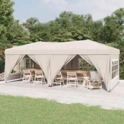 Tenda Per Feste Pieghevole Con Pareti Laterali Crema 3x6 M