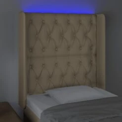 Testiera A LED Crema 83x16x118/128 Cm In Tessuto -Garden Home testiera a led crema 83x16x118 128 cm in tessuto 3