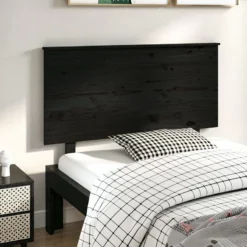 Testiera Per Letto Nera 124x6x82,5 Cm In Legno Massello Di Pino
